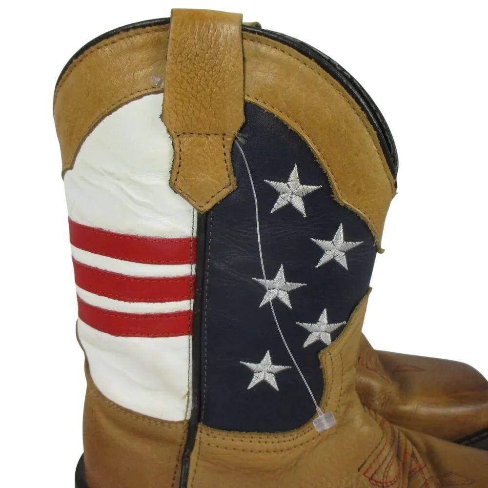 Cody James Toddler Boys' USA Flag Leather Western Boots Broad Square Toe Brown